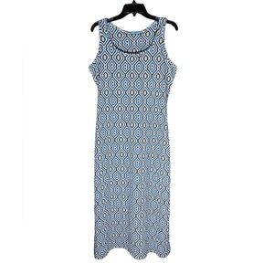 J McLaughlin Catalina Cloth Dress Womens Medium Sleeveless Midi Geo Print Blue